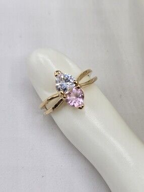 Swarovski Crystal Elements Gold Double Heart Ring Pink Size 7 Statement Bridal